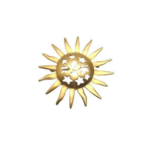 Sun Celestial Stars Cut Outs Brooch Pin Matte Gold Tone Vintage